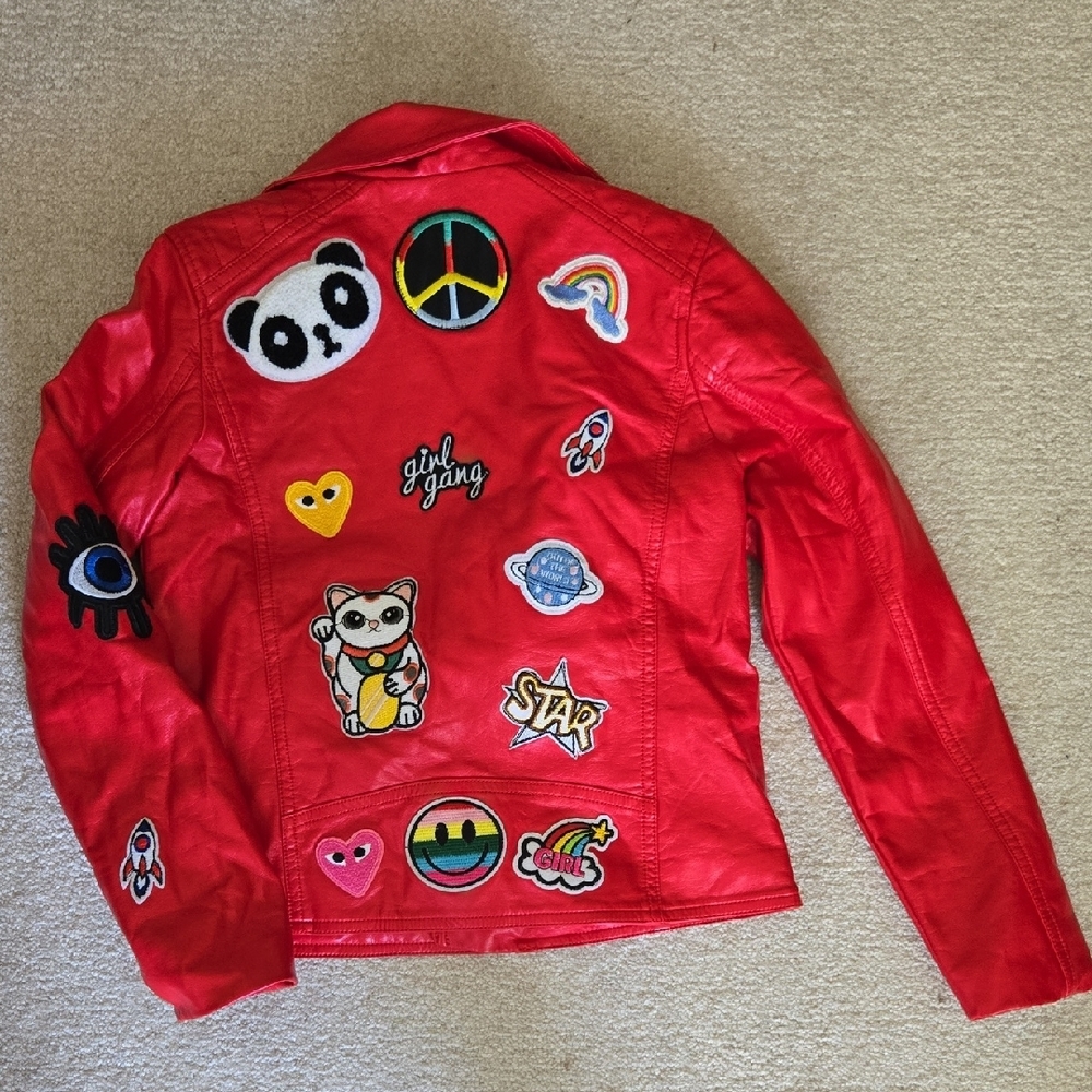 Lola + The Boys Girl's Out Of This World Patched Vegan Leather Moto Jacket - Picture 2 of 3